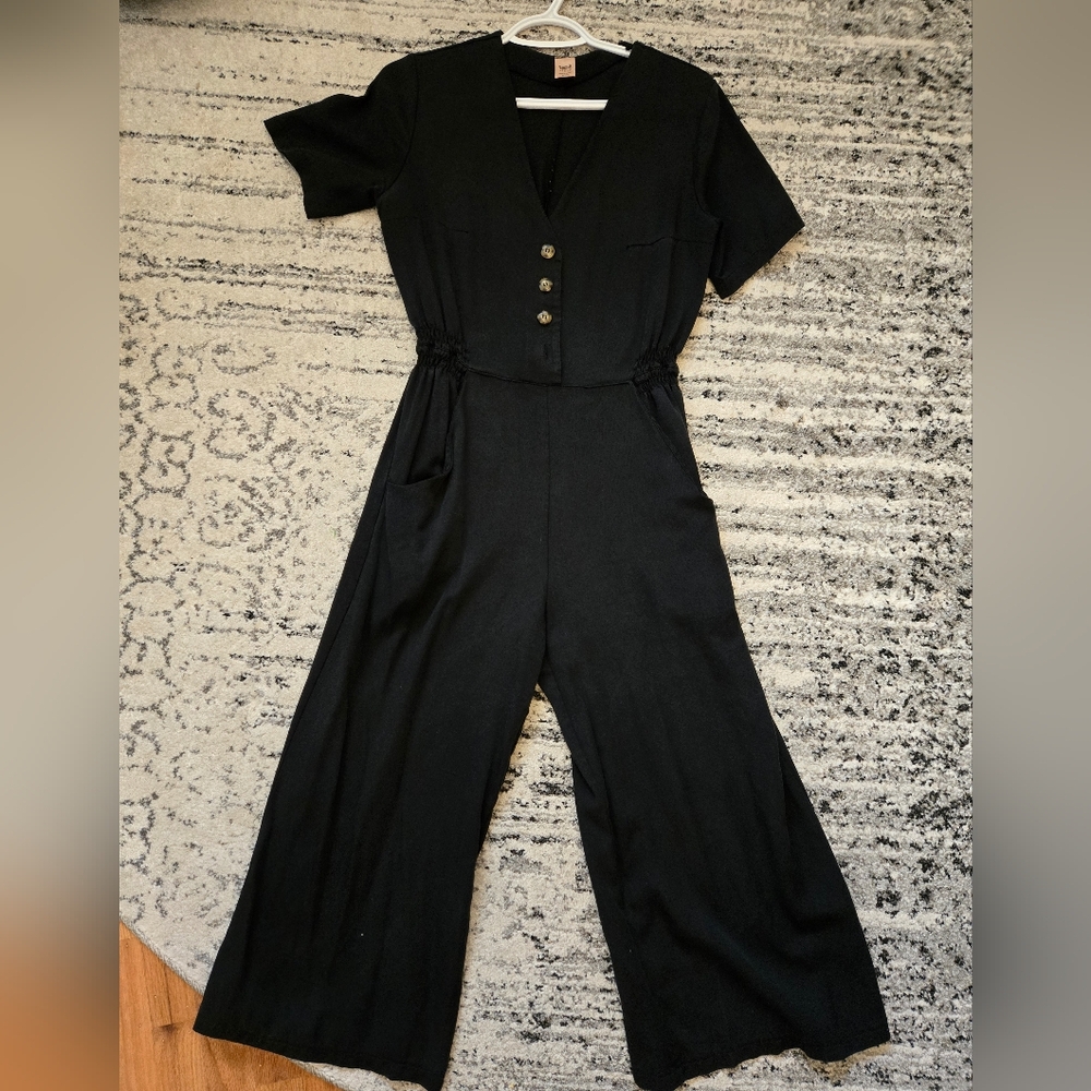 Smash + Tess Black Utility Jumpsuit with Collared Neckline